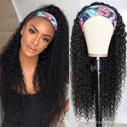 Wig short curly humanhair with headband wig with bangs wig with headband attached